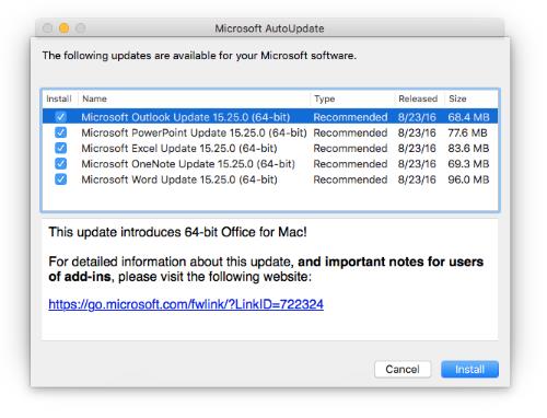 how to update microsoft office 2016 on mac